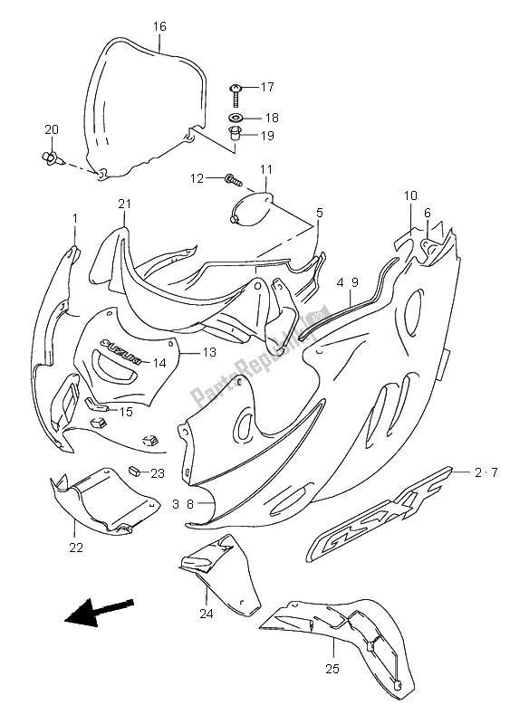 All parts for the Cowling Body of the Suzuki GSX 600F 2000