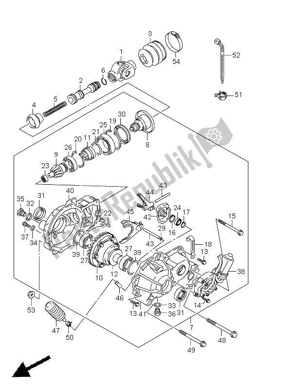 All parts for the Final Bevel Gear (front) of the Suzuki LT A 750 XPZ Kingquad AXI 4X4 2011