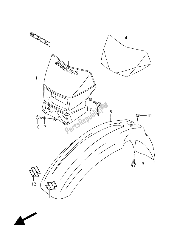 All parts for the Front Fender of the Suzuki DR Z 400E 2009