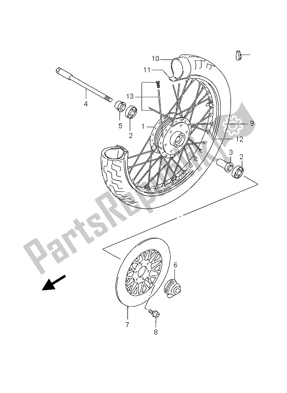 All parts for the Front Wheel of the Suzuki GZ 250 Marauder 2007