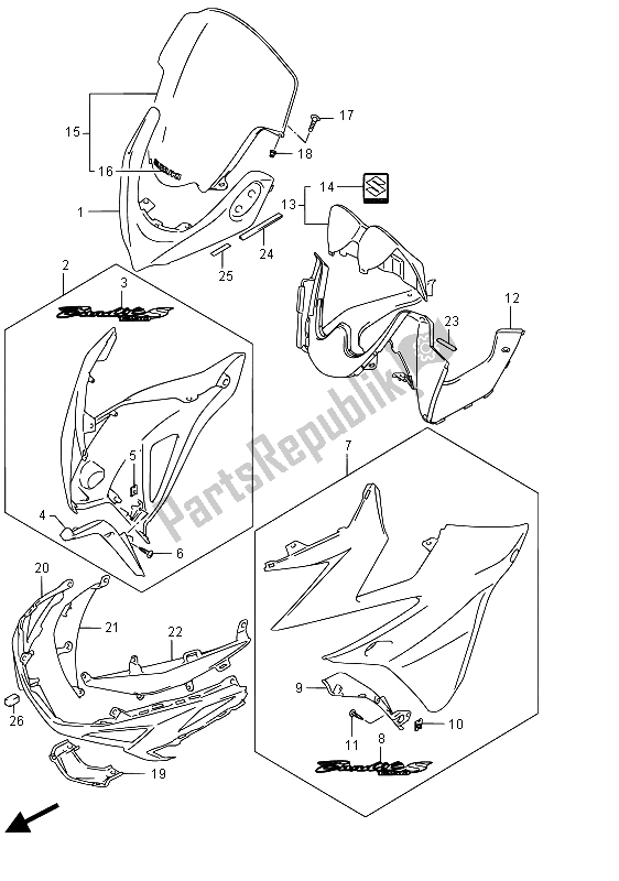 All parts for the Cowling Body of the Suzuki GSF 1250 SA Bandit 2015