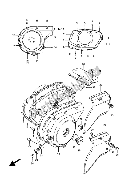 All parts for the Crankcase Cover of the Suzuki VS 750 FP Intruder 1988