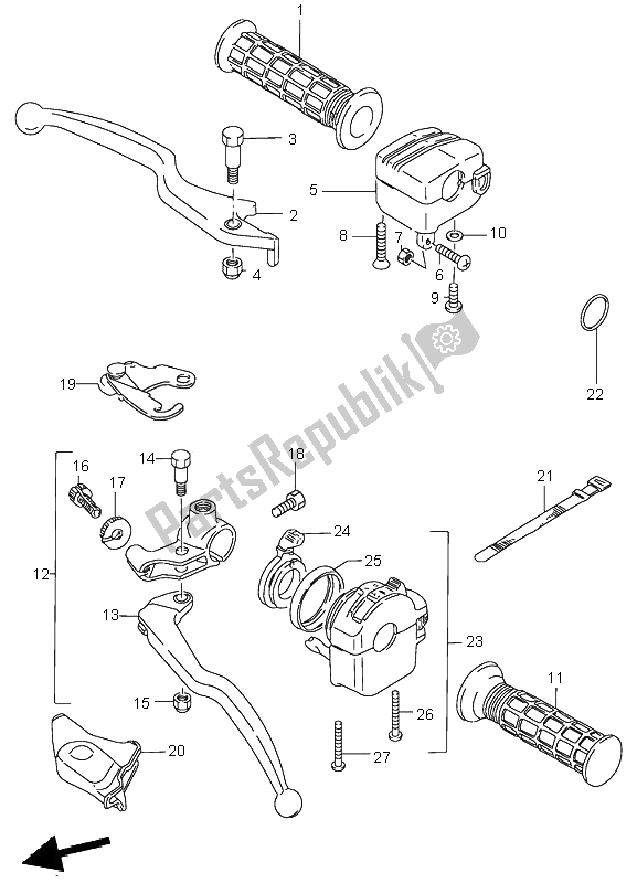 All parts for the Handle Lever of the Suzuki LT A 500F Quadmaster 2001