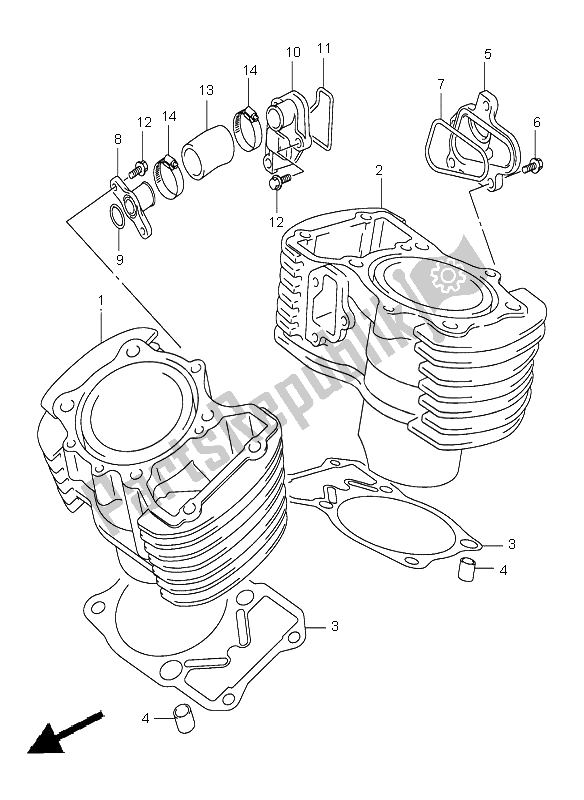 All parts for the Cylinder of the Suzuki VL 800 Volusia 2001