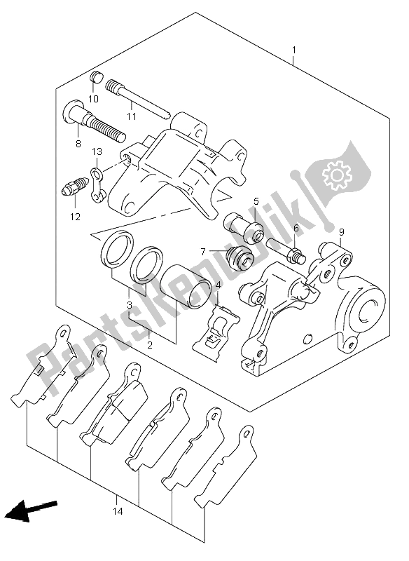 All parts for the Rear Caliper of the Suzuki DR Z 400S 2004