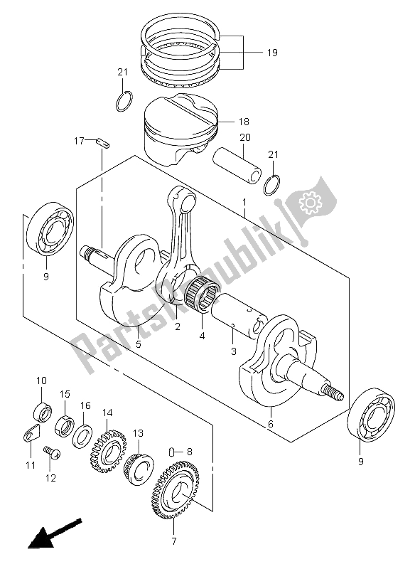 Alle onderdelen voor de Krukas van de Suzuki DR Z 400S 2009