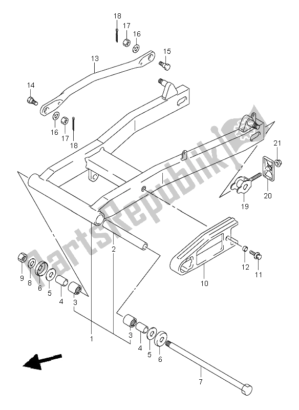 All parts for the Rear Swinging Arm of the Suzuki VL 250 Intruder 2004