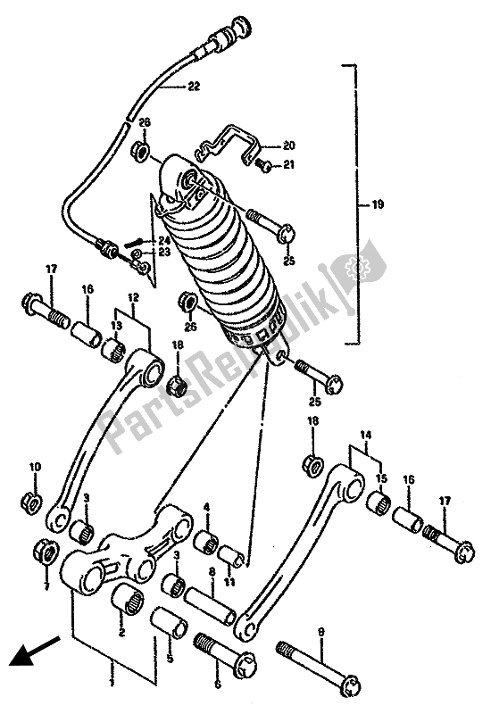 All parts for the Rear Cushion Lever (e1-e24) of the Suzuki GSX 750F 1990