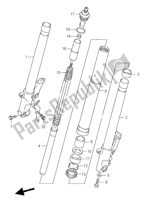 All parts for the Front Damper of the Suzuki GSX R 1100W 1997