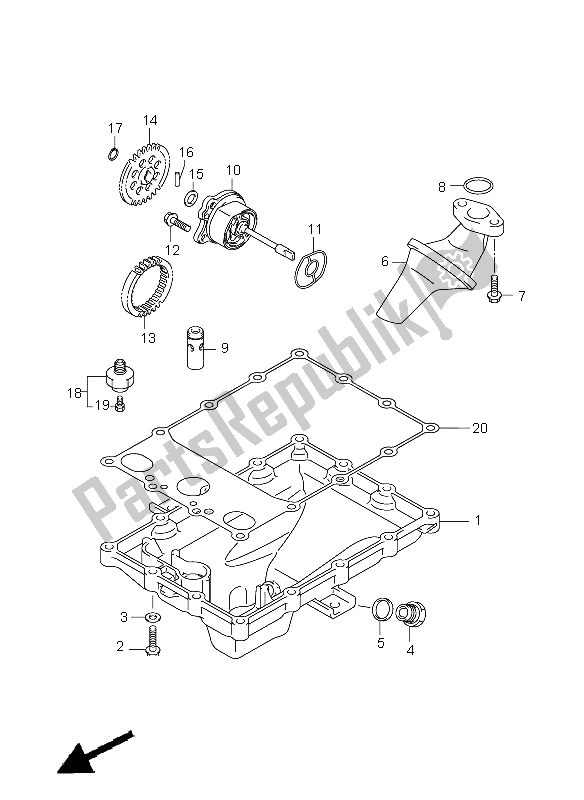 All parts for the Oil Pan & Oil Pump of the Suzuki GSX R 1000 2005