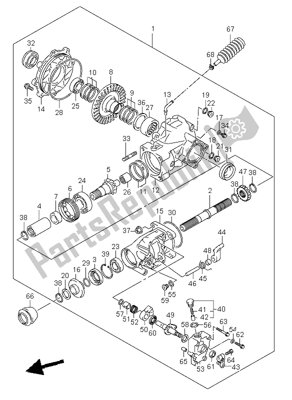 All parts for the Final Bevel Gear (rear)( 04-8) of the Suzuki LT A 500F Vinsion 4X4 2004