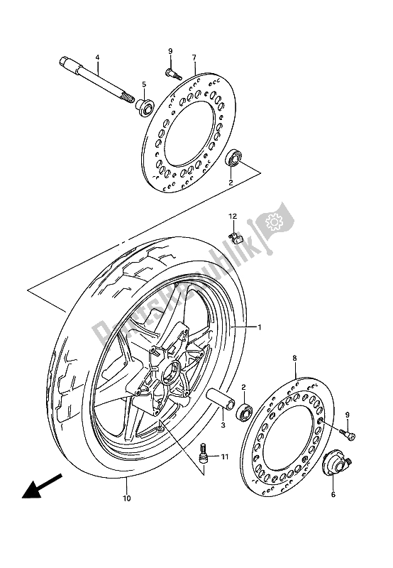 Alle onderdelen voor de Voorwiel van de Suzuki GSX 1100G 1992