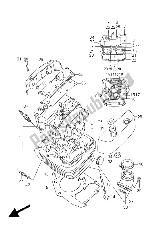 All parts for the Cylinder Head (front) of the Suzuki VS 1400 Intruder 1998