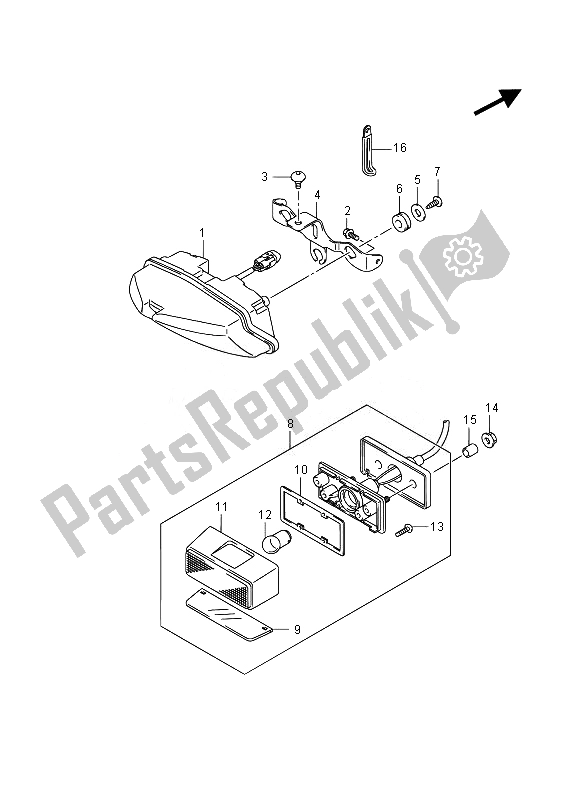 All parts for the Rear Combination Lamp (gsx-1000uf) of the Suzuki GSX R 1000 2014