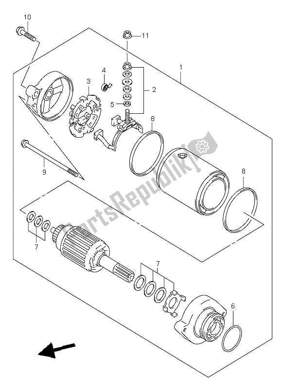 All parts for the Starting Motor of the Suzuki LT A 500F Vinson 4X4 2005