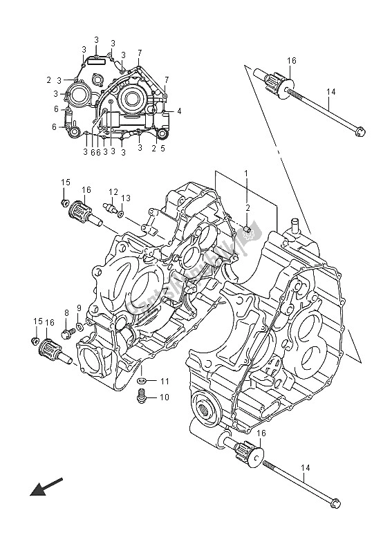 All parts for the Crankcase of the Suzuki LT A 750 XPZ Kingquad AXI 4X4 2016