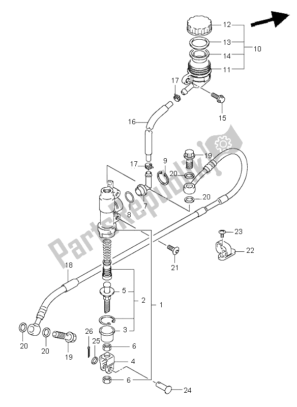 All parts for the Rear Master Cylinder of the Suzuki RM 250 2003