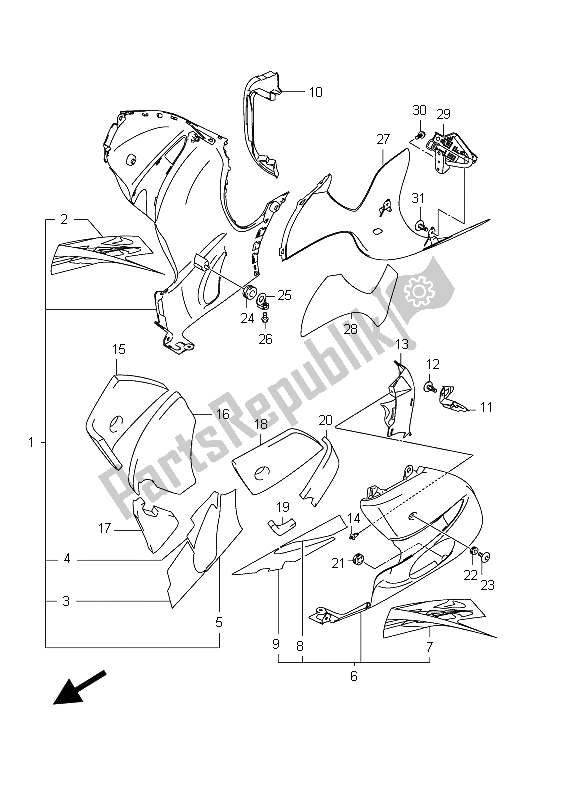 Todas las partes para Bajo Carenado de Suzuki GSX 1300R Hayabusa 2012