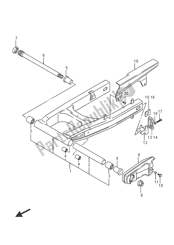 All parts for the Rear Swingingarm of the Suzuki DL 650 AXT V Strom 2016