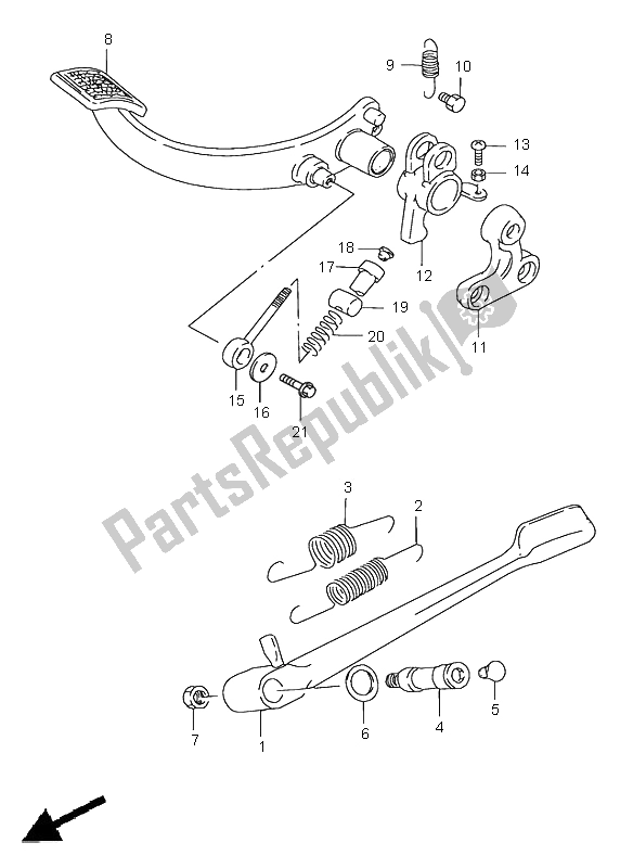 All parts for the Stand & Rear Brake of the Suzuki VS 1400 Intruder 2000