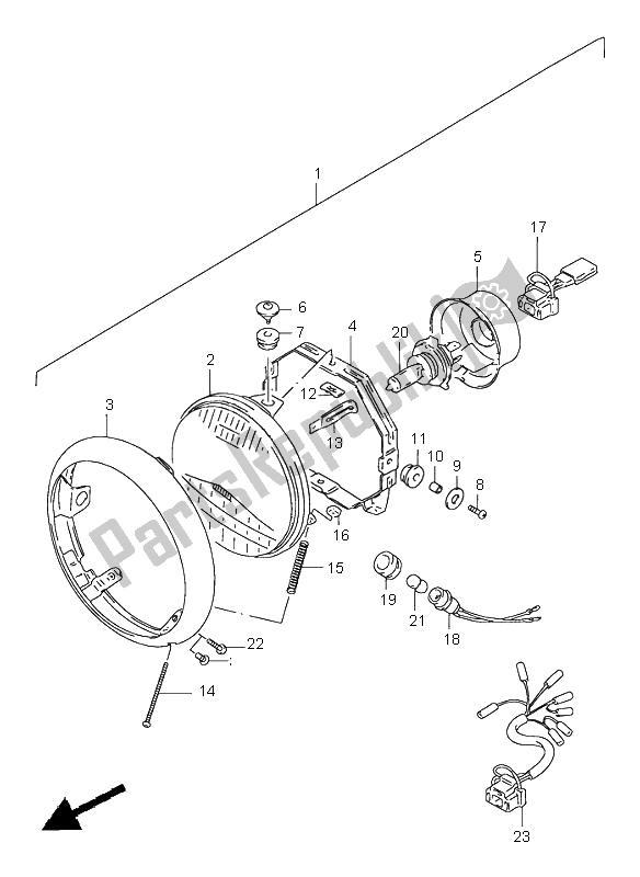 Todas as partes de Farol (e4-e17-e22-e34-e37-p37) do Suzuki VS 1400 Intruder 1998