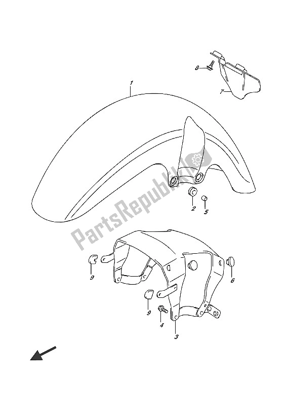 All parts for the Front Fender of the Suzuki VL 1500 BT Intruder 2016