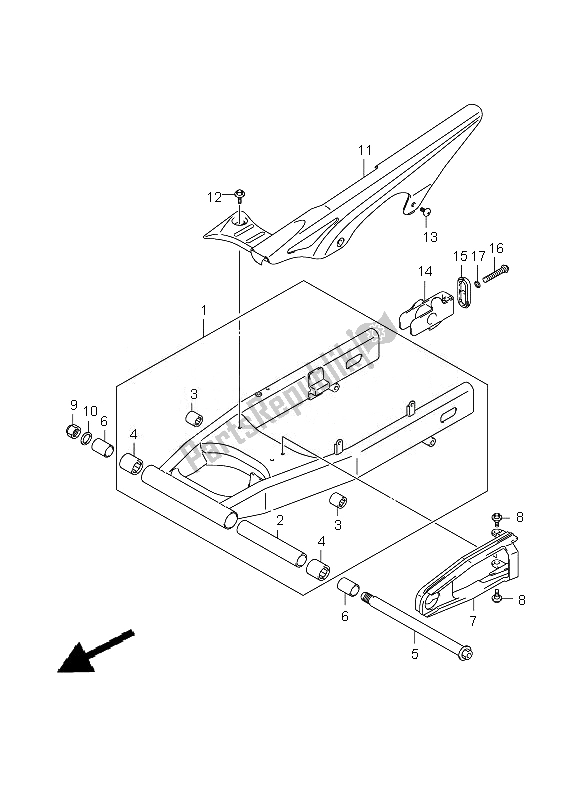 All parts for the Rear Swinging Arm of the Suzuki SFV 650A Gladius 2010