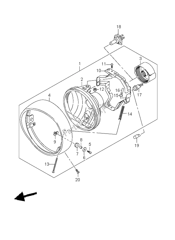 All parts for the Headlamp Assy (e2-e19) of the Suzuki VL 800C Volusia 2008