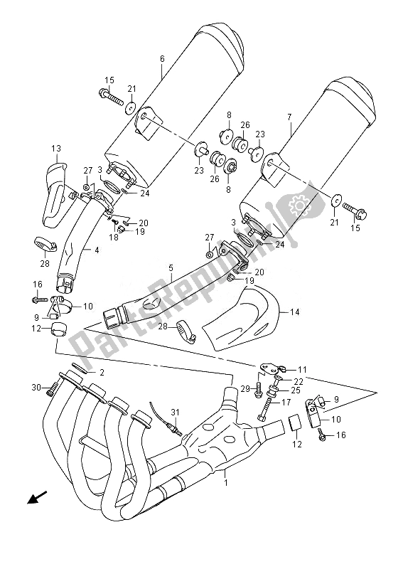 All parts for the Muffler (gsx1300ra E02) of the Suzuki GSX 1300 RA Hayabusa 2014