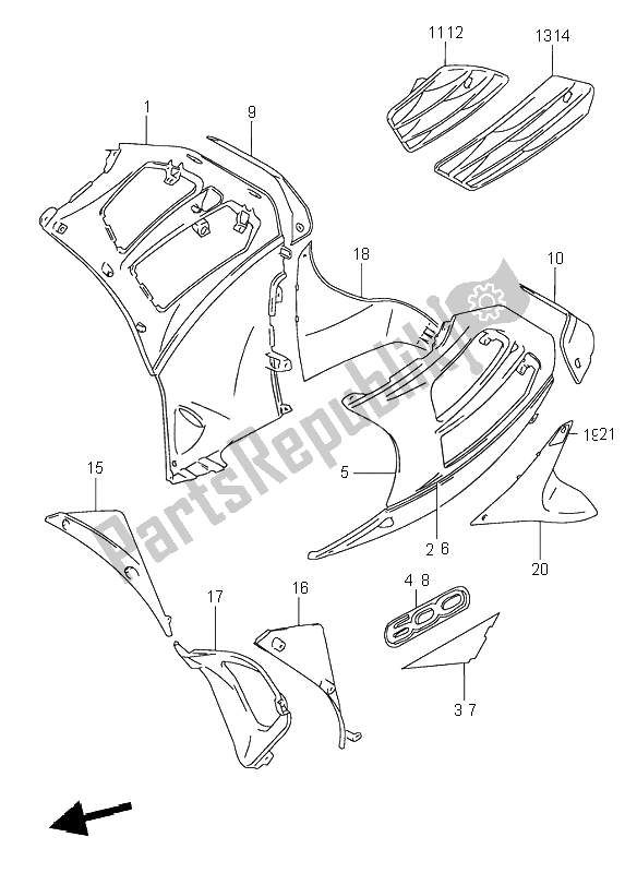 Alle onderdelen voor de Onder Motorkap van de Suzuki RF 600R 1996