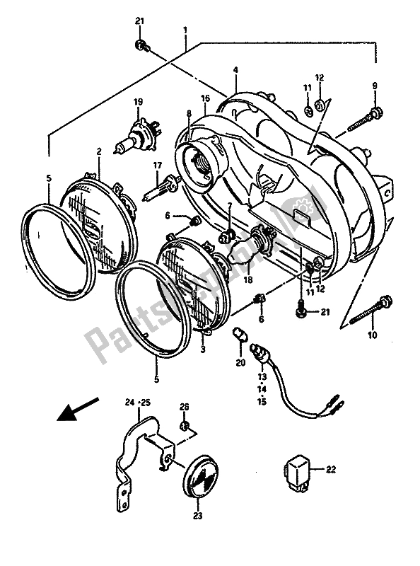 All parts for the Headlamp of the Suzuki GSX R 1100 1990