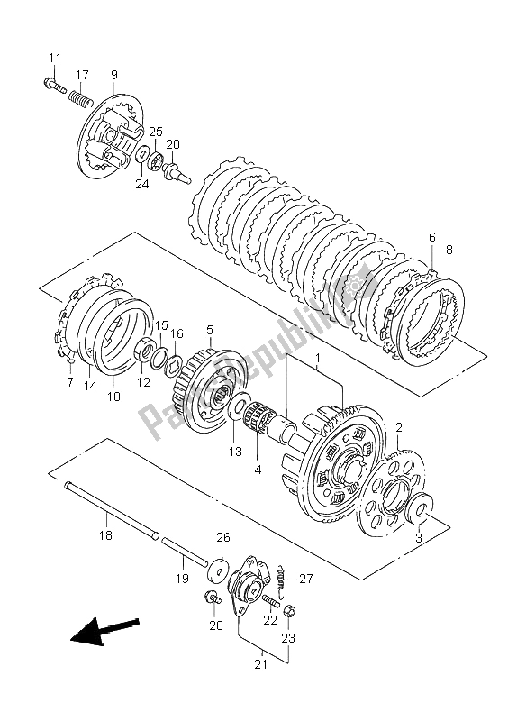 All parts for the Clutch of the Suzuki GSX 750F 2003