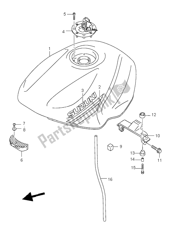 All parts for the Fuel Tank of the Suzuki GS 500H 2001