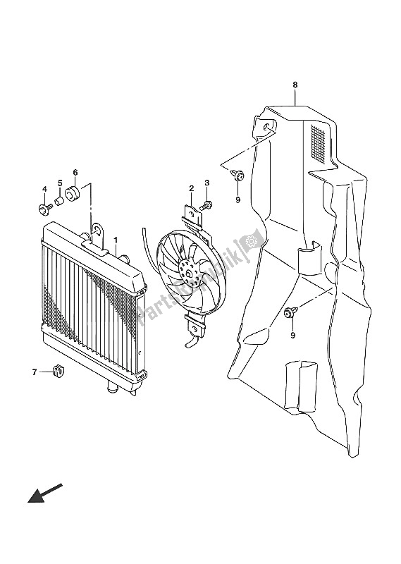 All parts for the Radiator of the Suzuki UH 125A Burgman 2016