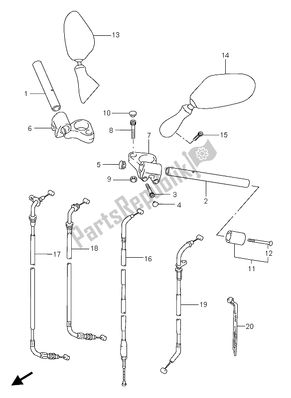 All parts for the Handlebar of the Suzuki GSX 600F 2004