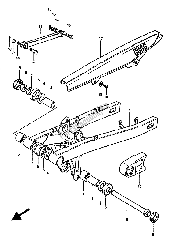 All parts for the Rear Swinging Arm of the Suzuki GSX 550 Esfu 1986