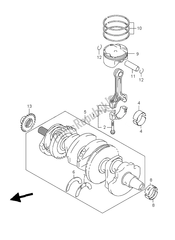 All parts for the Crankshaft of the Suzuki GSX R 1000 2007