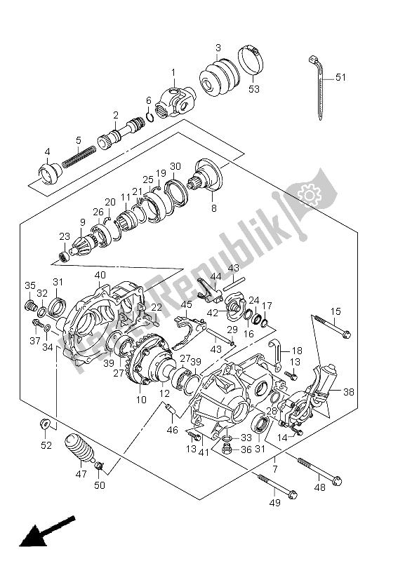 All parts for the Final Bevel Gear (front) of the Suzuki LT A 750 XPZ Kingquad AXI 4X4 2012