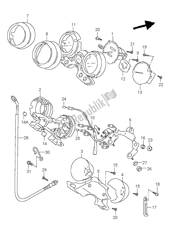 All parts for the Speedometer of the Suzuki GSX 750 1999