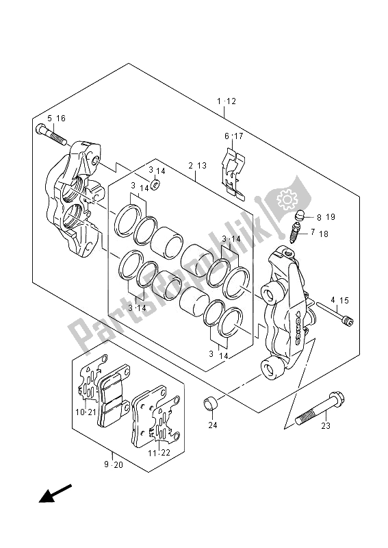 All parts for the Front Caliper of the Suzuki VZR 1800 M Intruder 2014