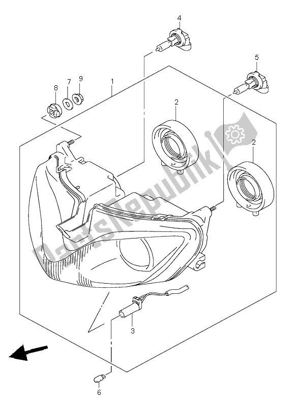 Alle onderdelen voor de Koplamp (gsf60s-su) van de Suzuki GSF 600 NS Bandit 2002