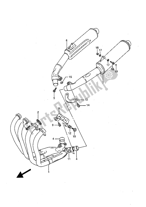 All parts for the Muffler of the Suzuki GSX R 1100 1991