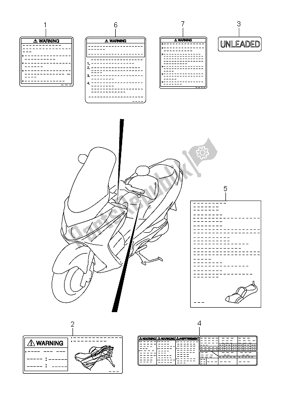 All parts for the Label of the Suzuki AN 250 Burgman 2006