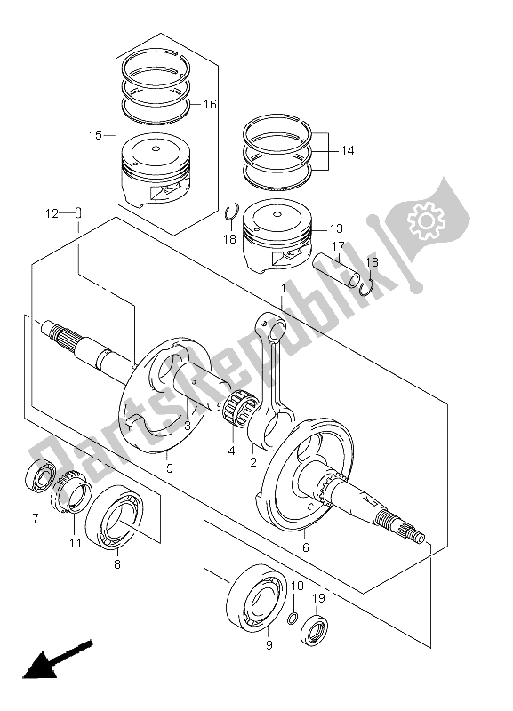 All parts for the Crankshaft of the Suzuki LT F 250 Ozark 2012