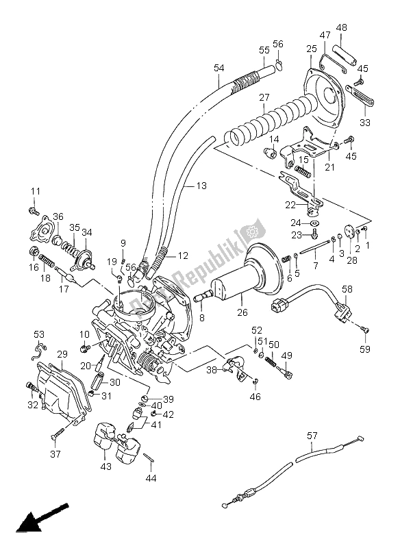 Alle onderdelen voor de Carburateur (voorzijde) van de Suzuki VS 1400 Intruder 1998