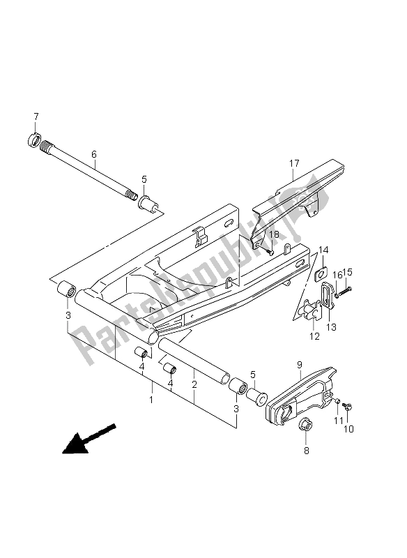 All parts for the Rear Swinging Arm of the Suzuki DL 650A V Strom 2011