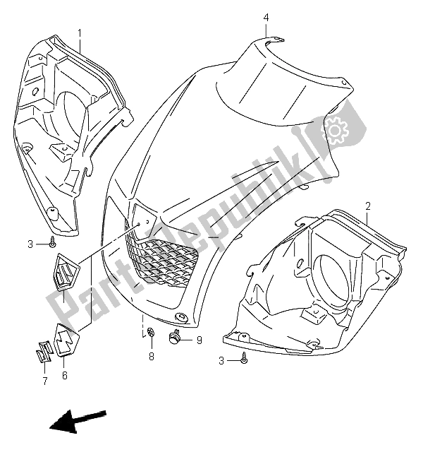 All parts for the Headlamp Housing of the Suzuki LT F 250 Ozark 2005