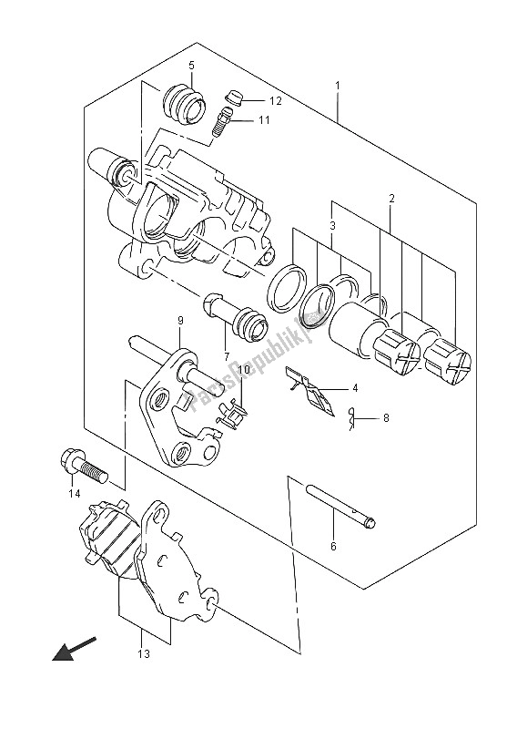 All parts for the Front Caliper of the Suzuki VZ 800 Intruder 2016
