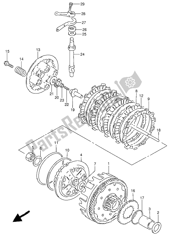 All parts for the Clutch of the Suzuki GN 250 1988