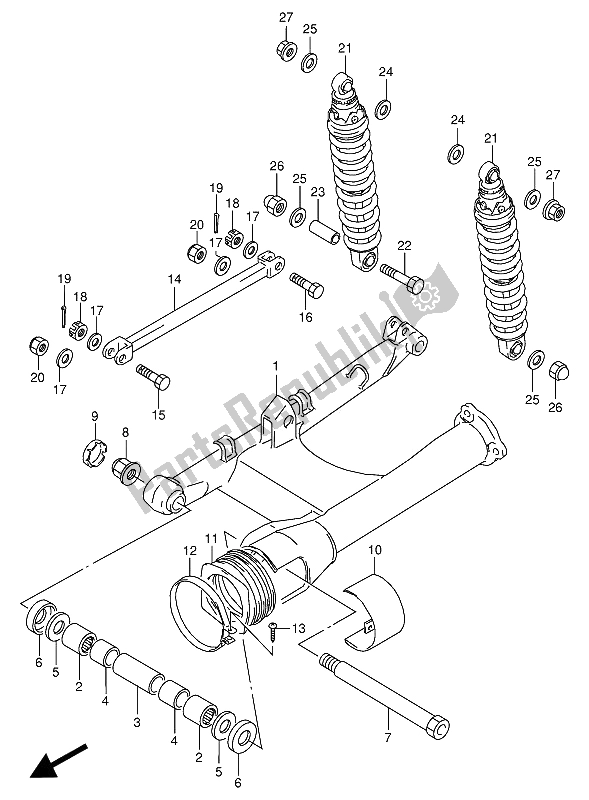 All parts for the Rear Swinging Arm (e1) of the Suzuki VX 800U 1991